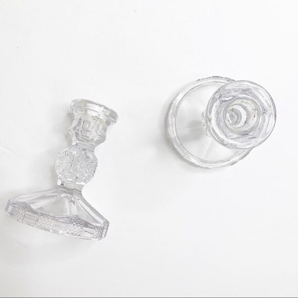 Clear Crystal Glass Tapered Short Pillar Candlestick Holders 5" Set of 2 - Picture 2 of 6